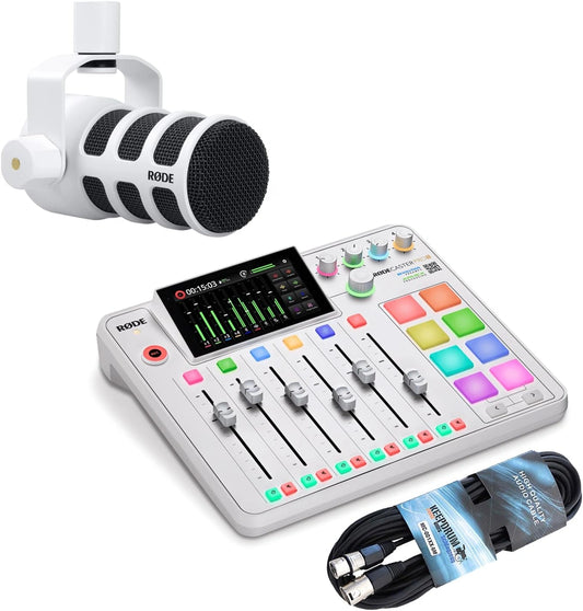 Studio de Production Audio Rodecaster Pro II avec Micro Rode Podmic Blanc et Câble XLR