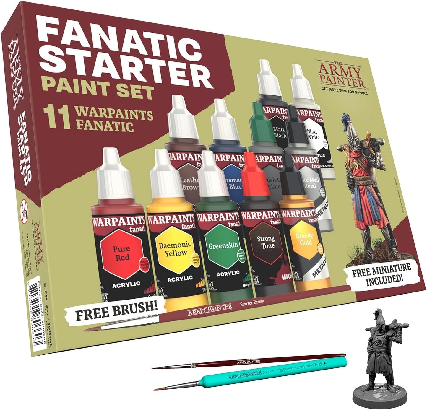 Set de Démarrage Warpaints Fanatic par The Army Painter, 11 Peintures Acryliques de 18 ml, incl. Métalliques, Lavis, 2 Pinceaux & Figurine Offerte - Idéal pour Miniatures D&D & Warhammer