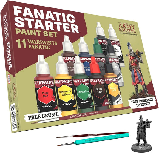 Set de Démarrage Warpaints Fanatic par The Army Painter, 11 Peintures Acryliques de 18 ml, incl. Métalliques, Lavis, 2 Pinceaux & Figurine Offerte - Idéal pour Miniatures D&D & Warhammer