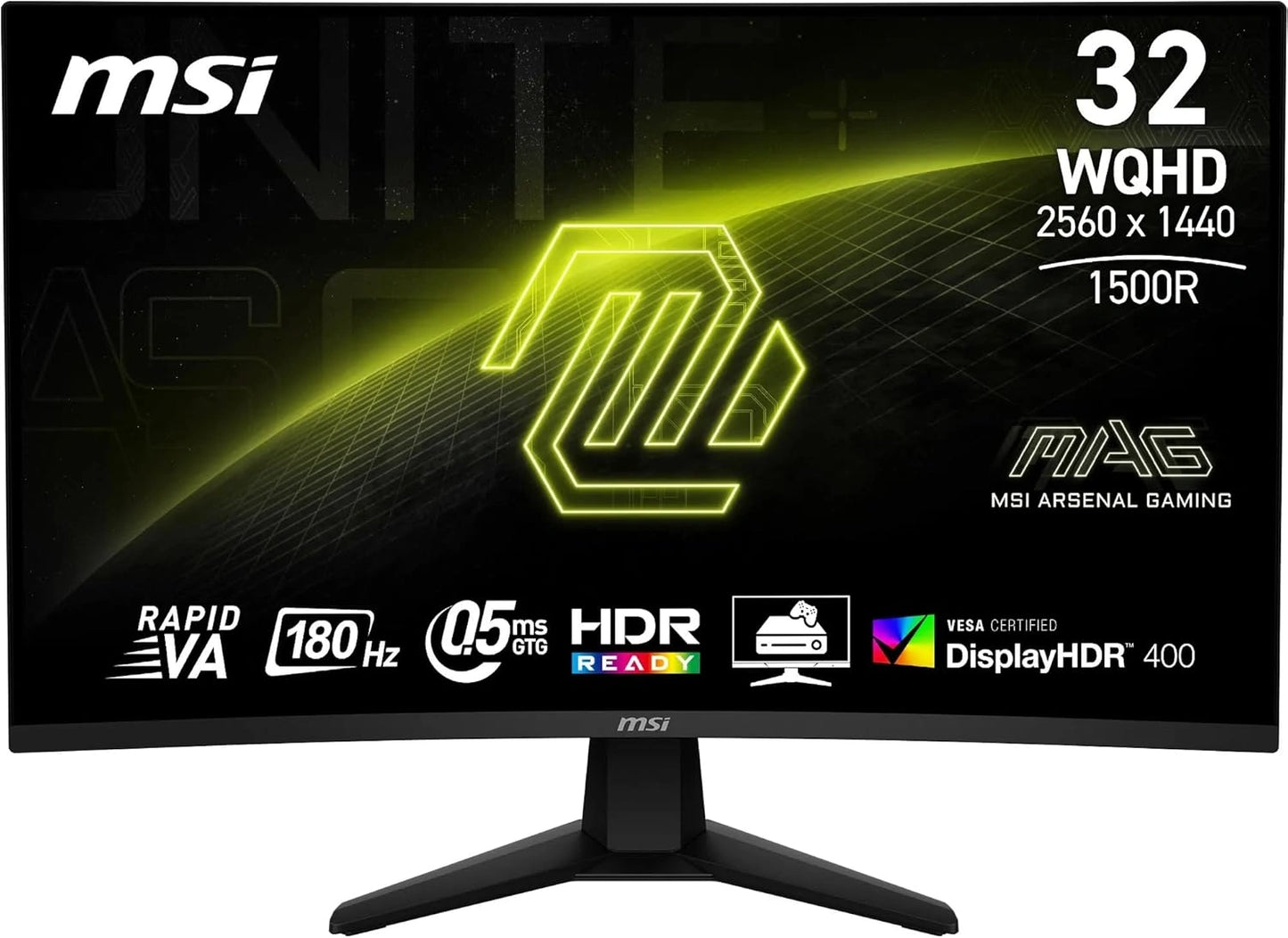 Écran Gamer MSI 31,5" QHD Incurvé - Rapid VA, 180Hz, HDR400, AMD FreeSync, AI Vision, VESA, HDMI/DP