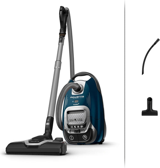 Aspirateur Silencieux avec Sac Effitech de ROWENTA, 57 dB(A), Économie d'Énergie, Haute Filtration, Portée 12 m, Fabriqué en France, Modèle RO7451EA, Bleu