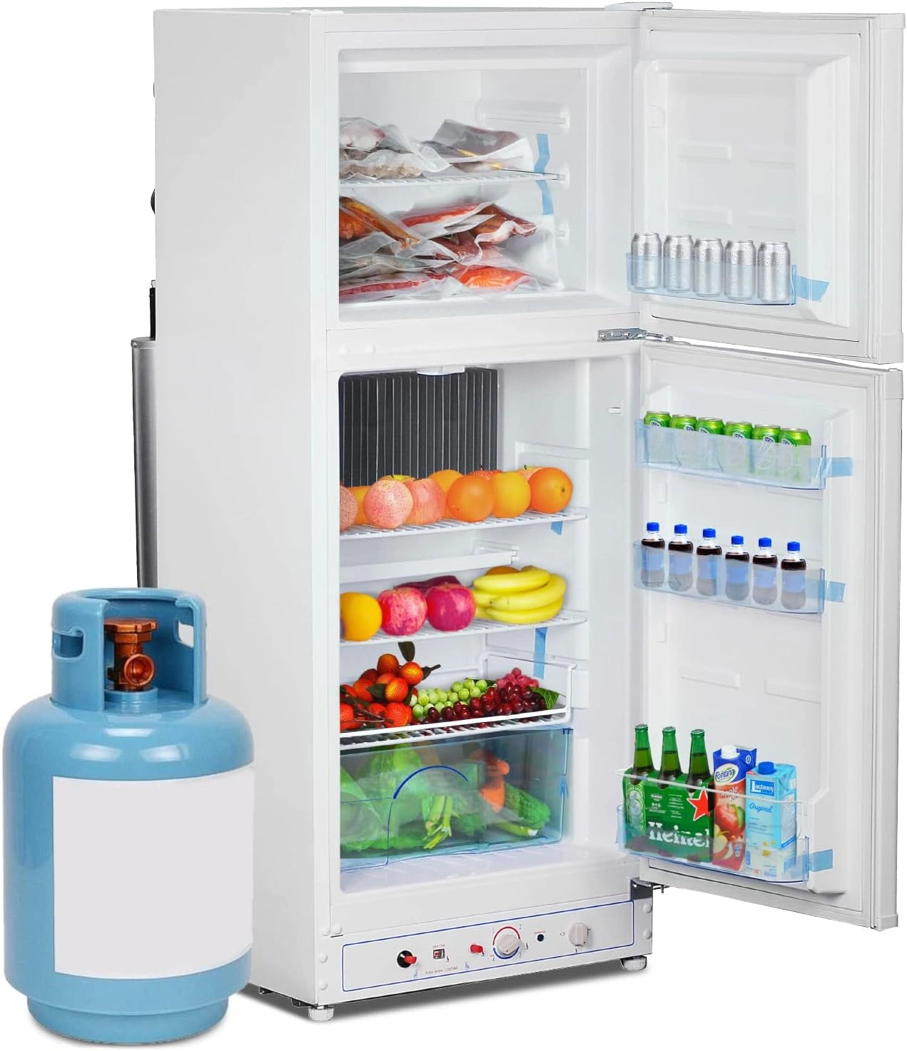 Réfrigérateur à Gaz SMETA 220V 175L avec Congélateur 46L - Silencieux, Idéal pour Camping-Car, Caravane, Garage, Maison ou Maison Mobile - Blanc
