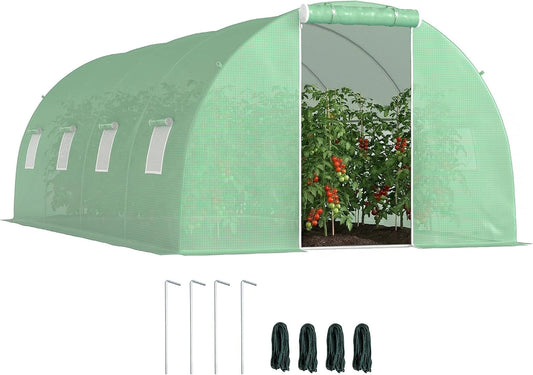 Serre de Jardin Tunnel 18m² avec Fenêtres et Porte en Acier Galvanisé