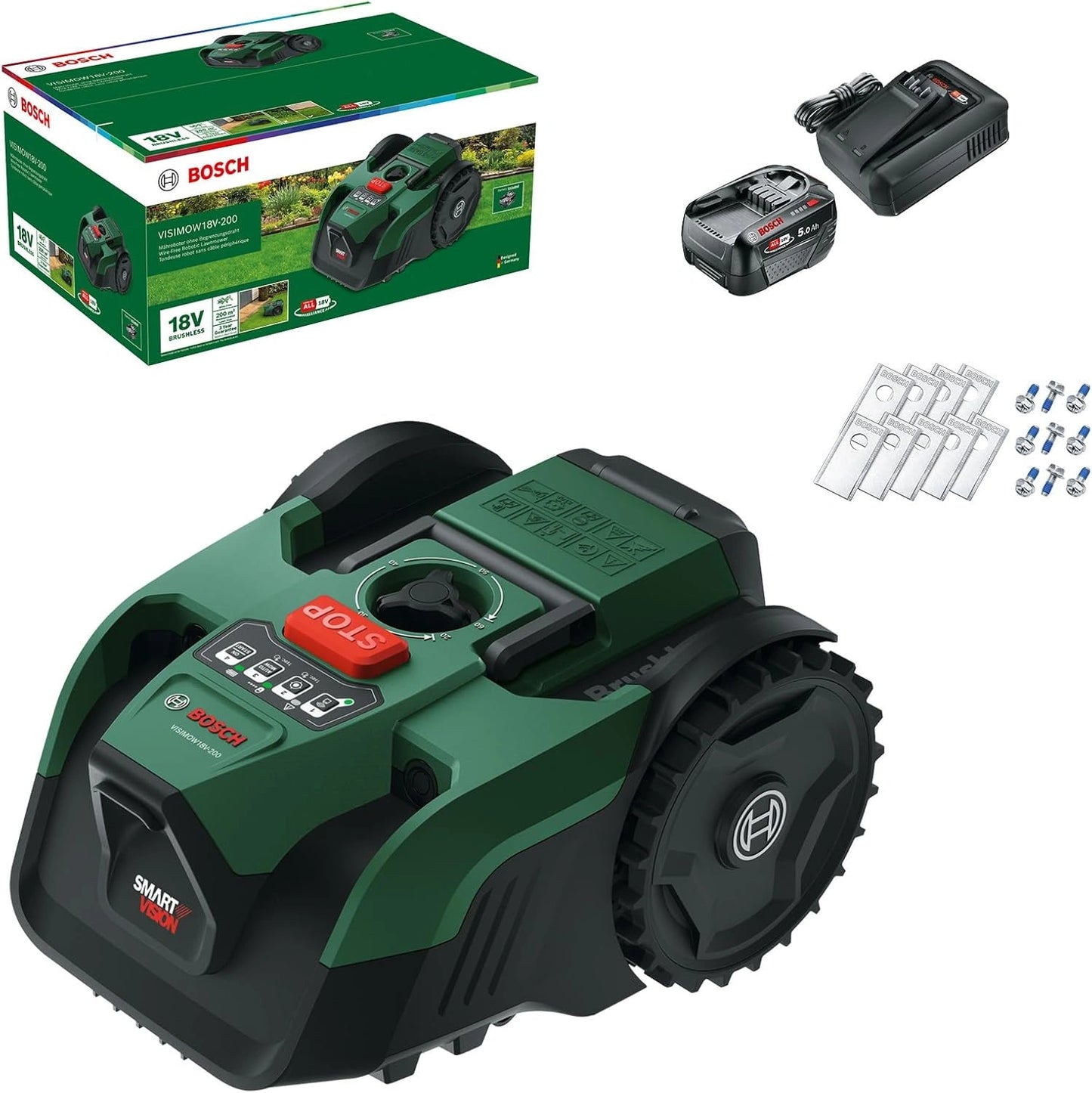 Tondeuse Robot Bosch sans Fil 18V pour Pelouses jusqu'à 200 m²