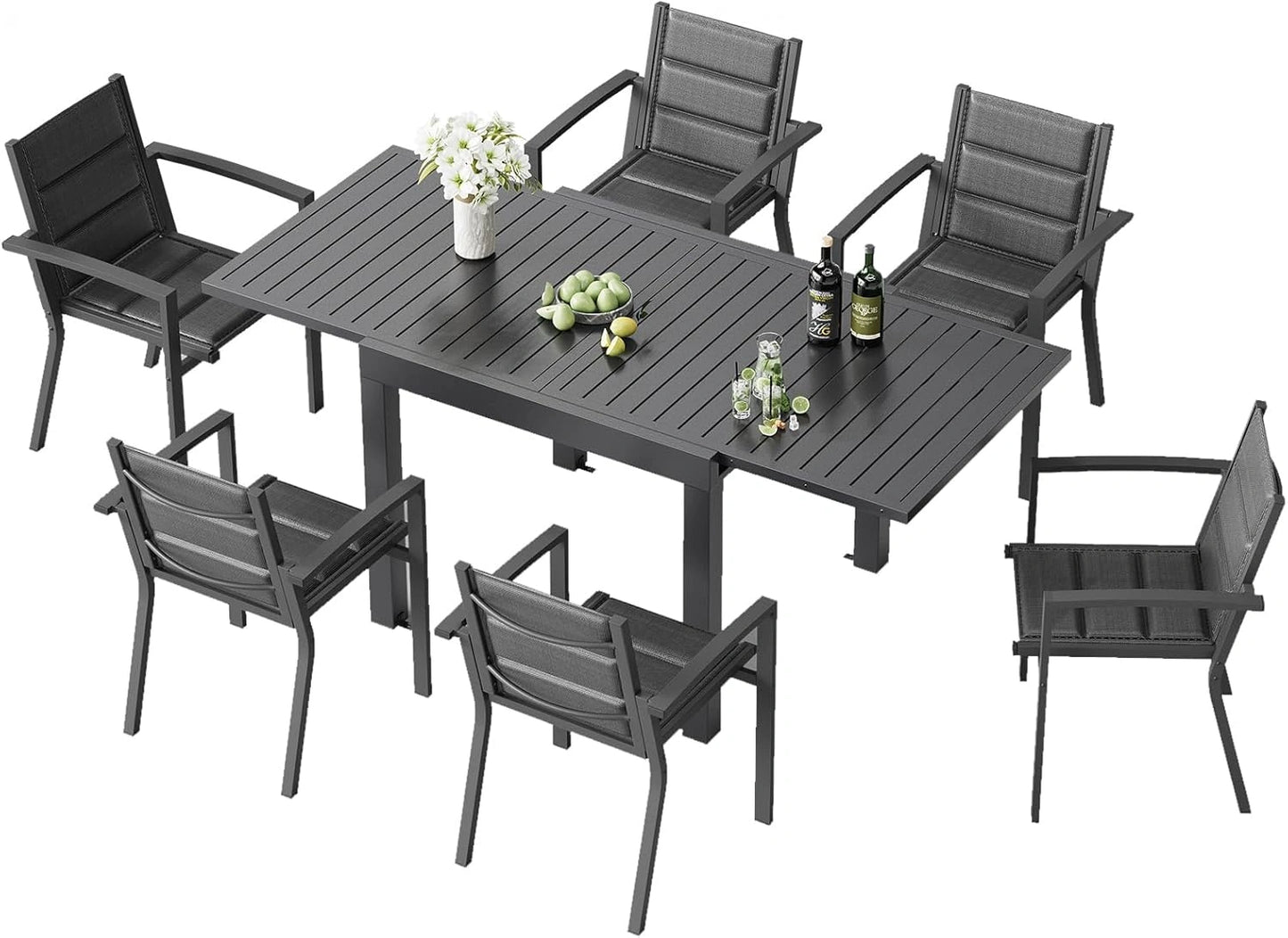 Ensemble de Jardin en Aluminium pour 6 Personnes - Table Extensible et Chaises Empilables, Couleur Gris
