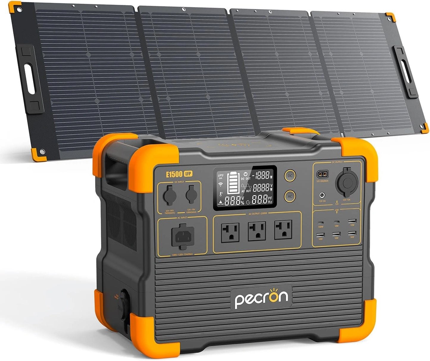 Générateur Solaire Portable PECRON 2200W 1536Wh, Batterie LiFePO4 Extensible