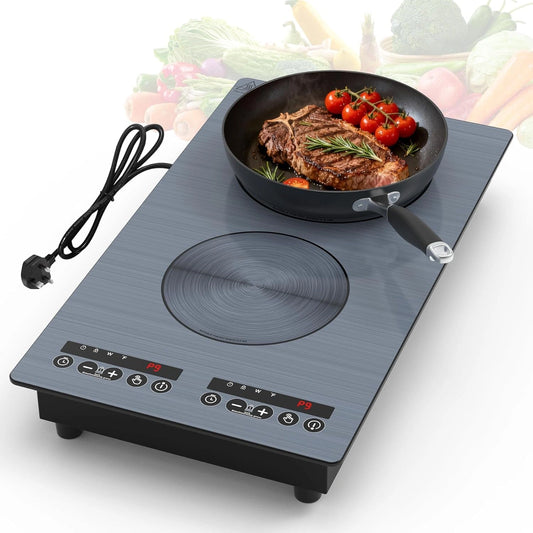 Double plaque à induction VBGK 3000W, 9 niveaux, touches LED, sécurité enfants