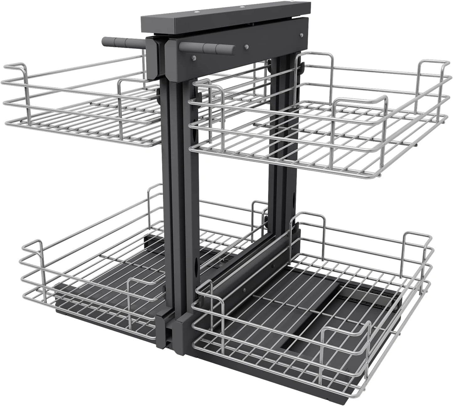 Organisateur d'angle coulissant pour armoire 800 mm, ouverture réversible, panier à double niveau, montage inférieur