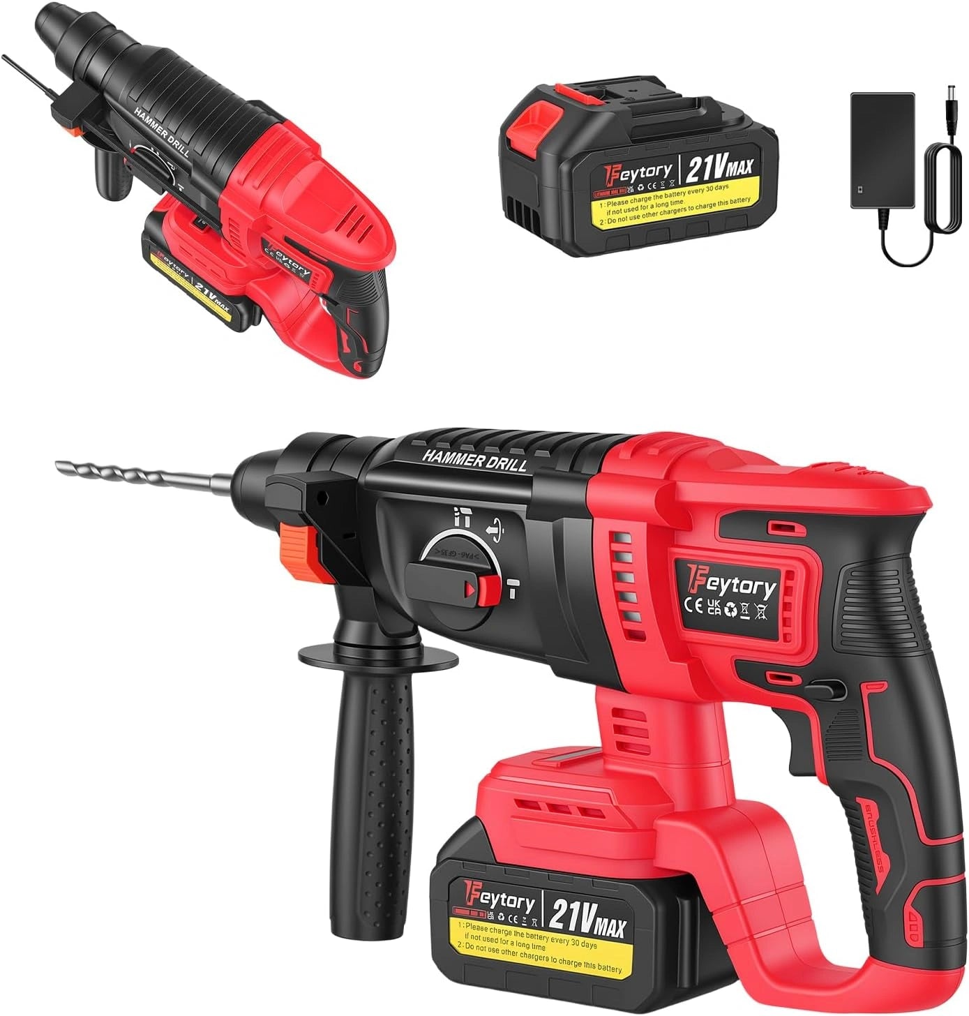 Perforateur Sans Fil 21V, 2 Batteries, 1000 tr/min, Perçage 26mm, Pour Bois, Métal, Maçonnerie