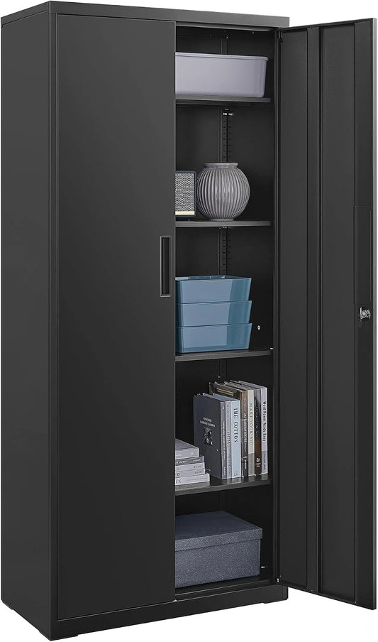 Armoire de Rangement en Acier avec Serrure, 5 Niveaux Réglables, 40 x 80 x 180 cm, pour Garage et Bureau, Noir