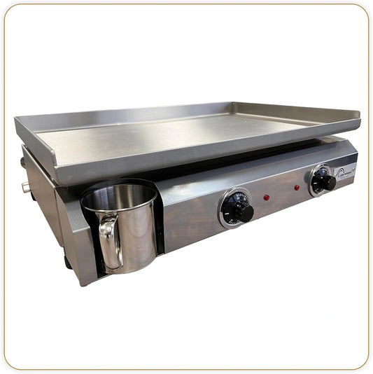 Plancha Électrique Professionnelle, Double Zone, 3000W, Tout Inox, Fabriquée en France