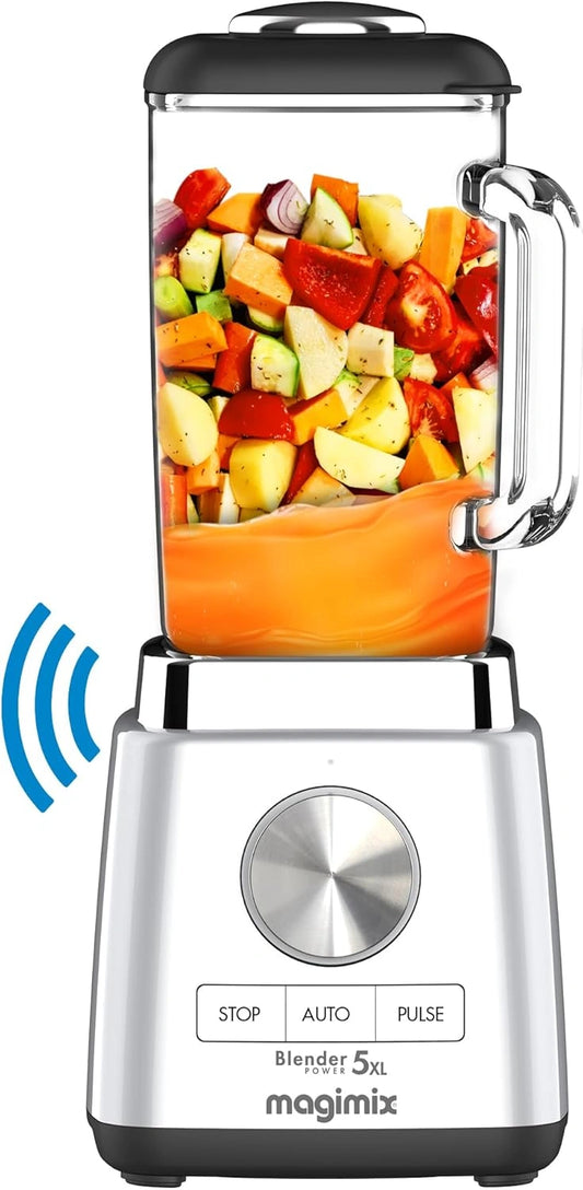 Mixeur Professionnel Magimix Power 5XL Connect - Blender, Hachoir Multifonction pour Smoothies et Soupes - Bol en Verre Chromé