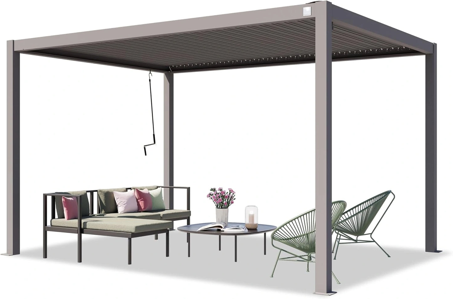 Pergola 3x4m en Aluminium avec Lames Acier Orientables - Gris