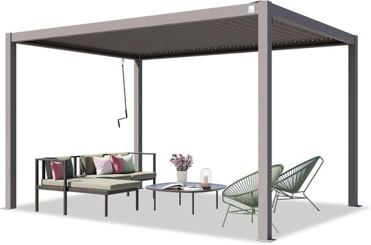 Pergola 3x4m en Aluminium avec Lames Acier Orientables - Gris