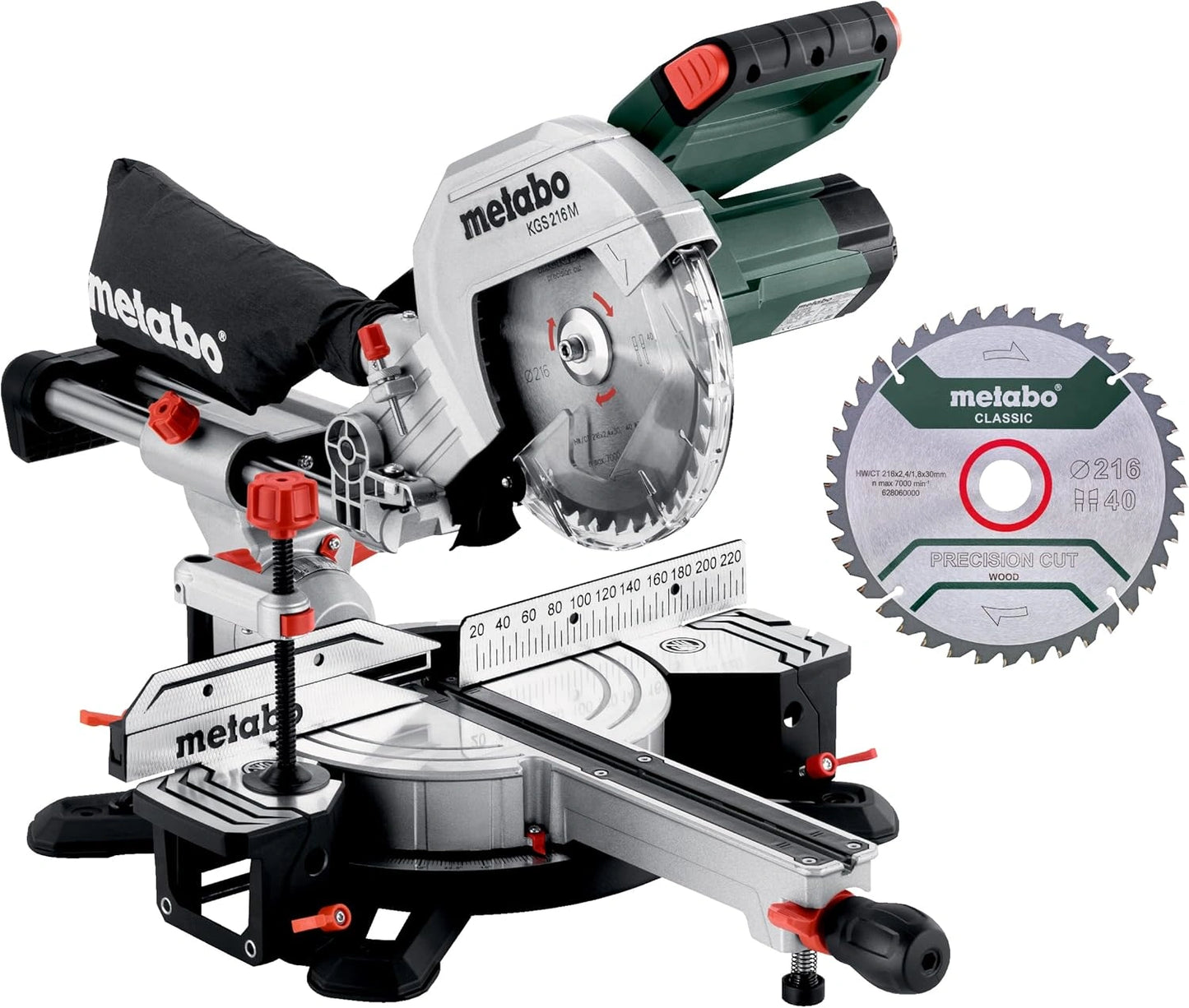 Scie à Onglets Radiale Metabo KGS 216 M, 1500W, LED, 305x70mm, 2 Lames Carbure