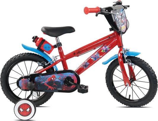Vélo Enfant 14'' Spiderman avec Freins, Lumières LED et Accessoires