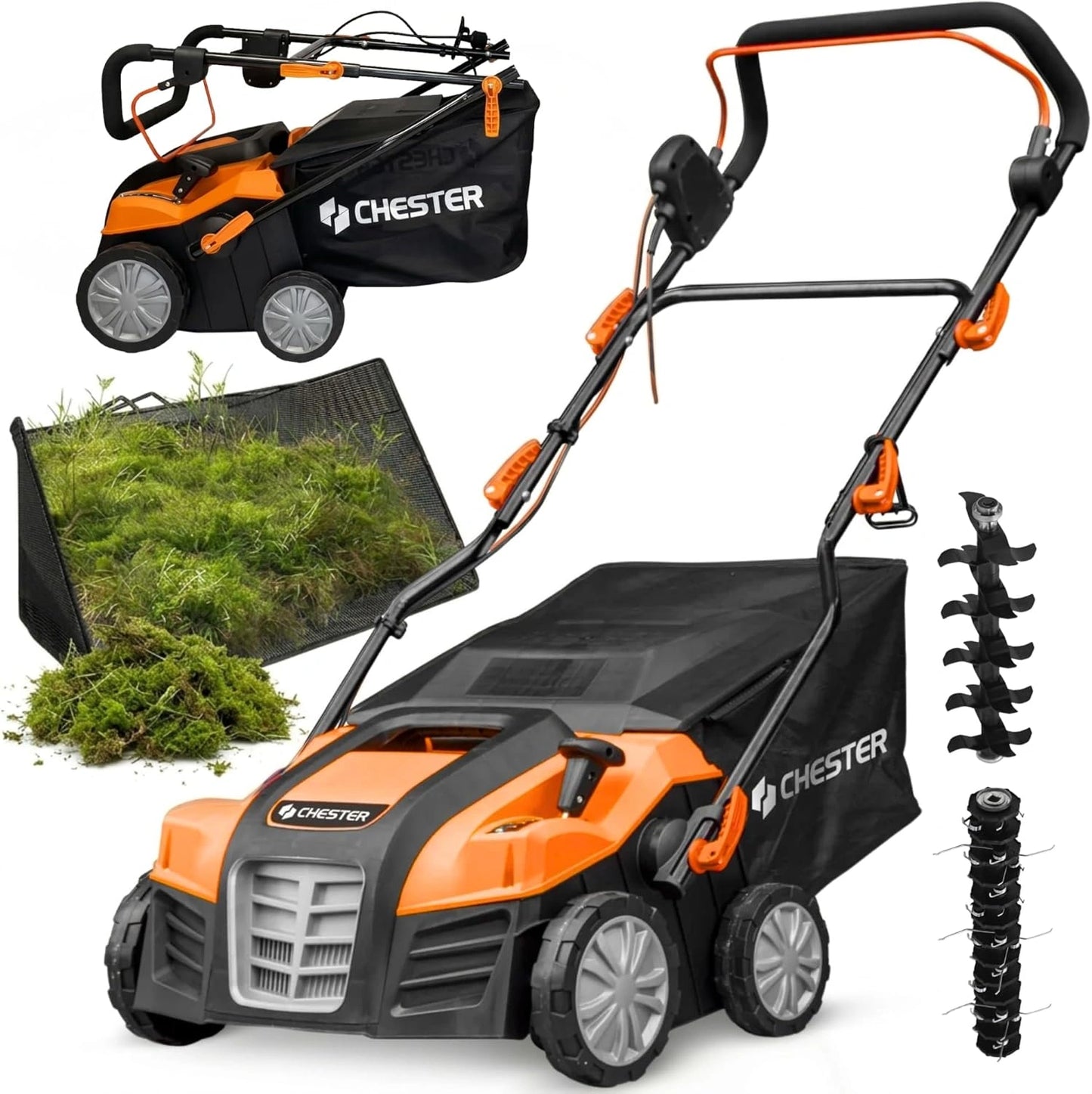 Scarificateur et Aérateur Électrique 1800W, Largeur 40cm, 5 Réglages, Bac 55L