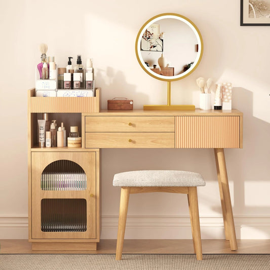 Coiffeuse Moderne avec LED et Rangement Multifonction pour Chambre