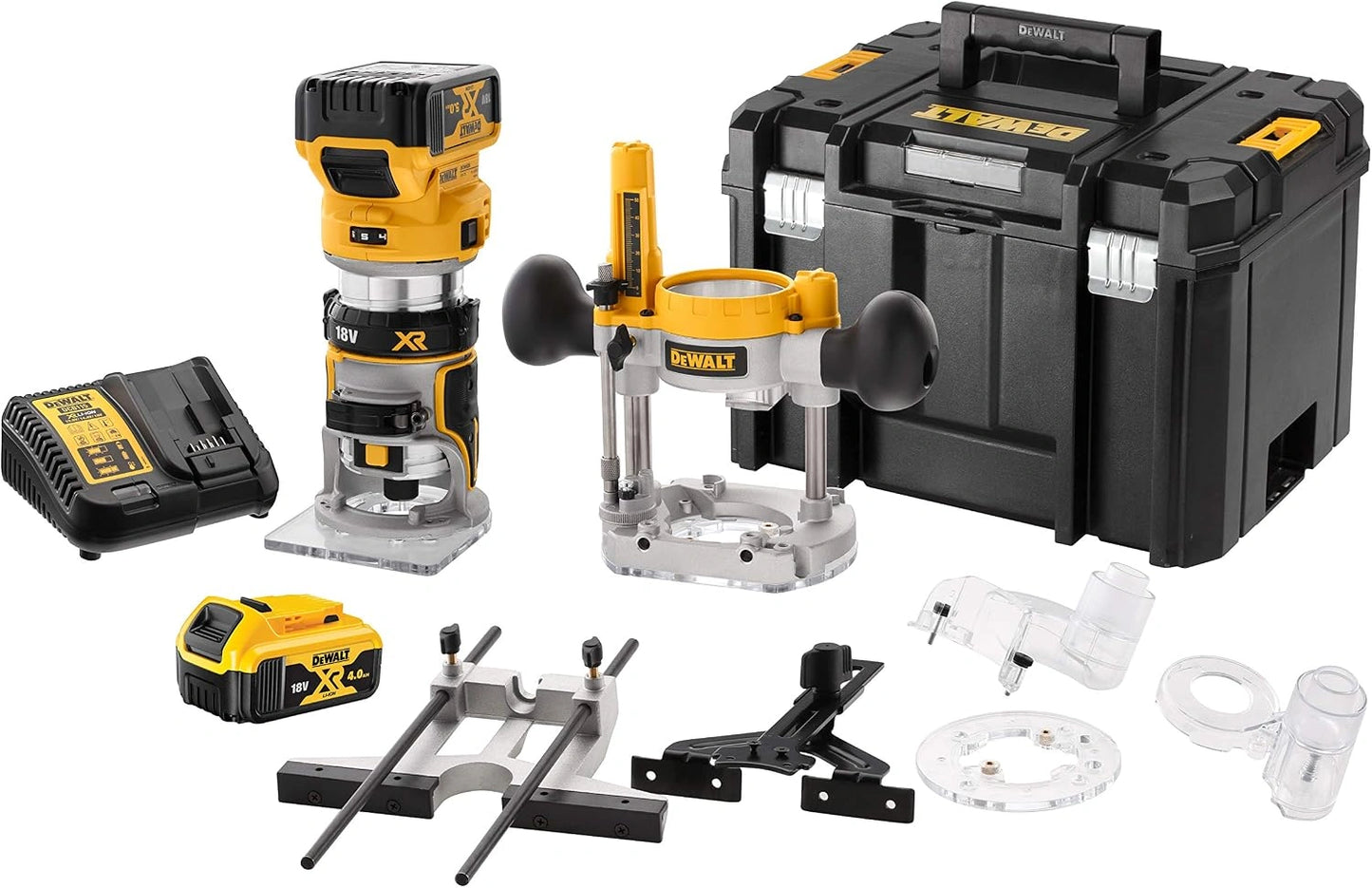 DEWALT - Ensemble de défonceuse et affleureuse sans fil 18V - moteur brushless performant - éclairage LED intégré - design compact et léger - accessoires multiples - DCW604P2-QW