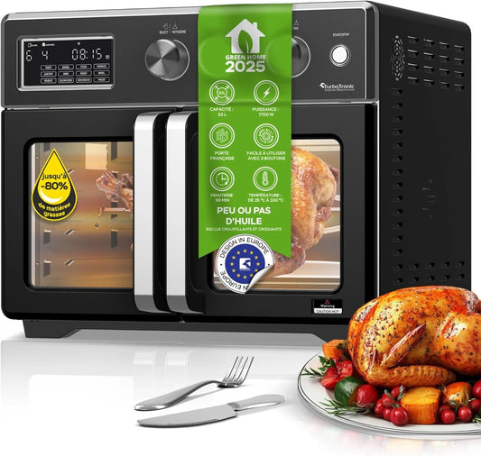 Mini Four TurboTronic 32L, Friteuse à Air Chaud 4-en-1 avec Accessoires Complets