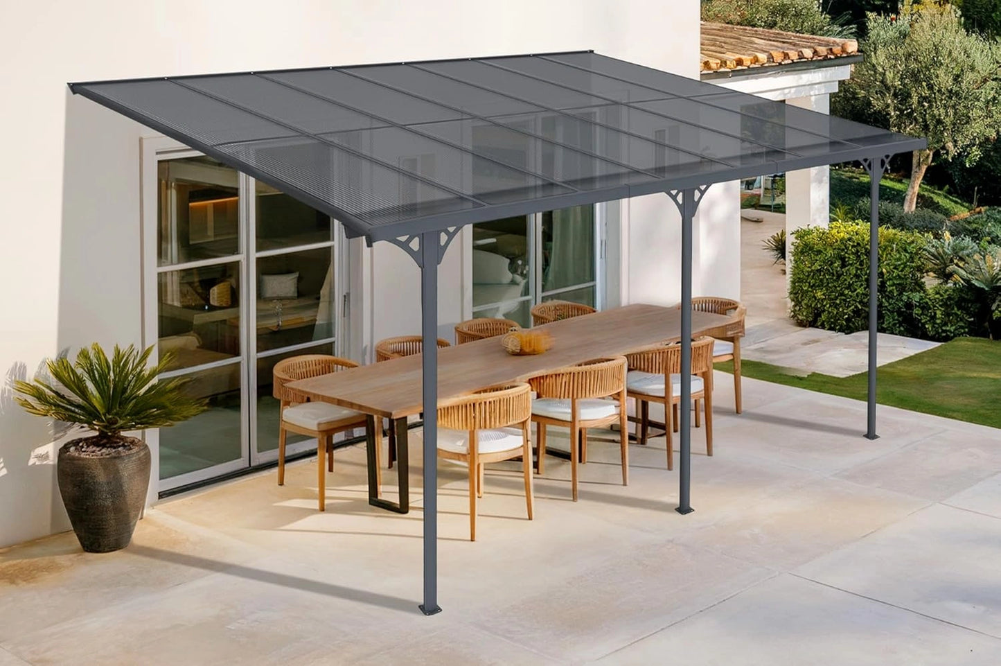 Abri Voiture Pergola Murale en Aluminium 435x300 cm Anthracite Moderne, Protection UV pour Terrasse et Véhicule