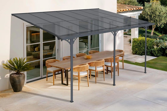 Abri Voiture Pergola Murale en Aluminium 435x300 cm Anthracite Moderne, Protection UV pour Terrasse et Véhicule
