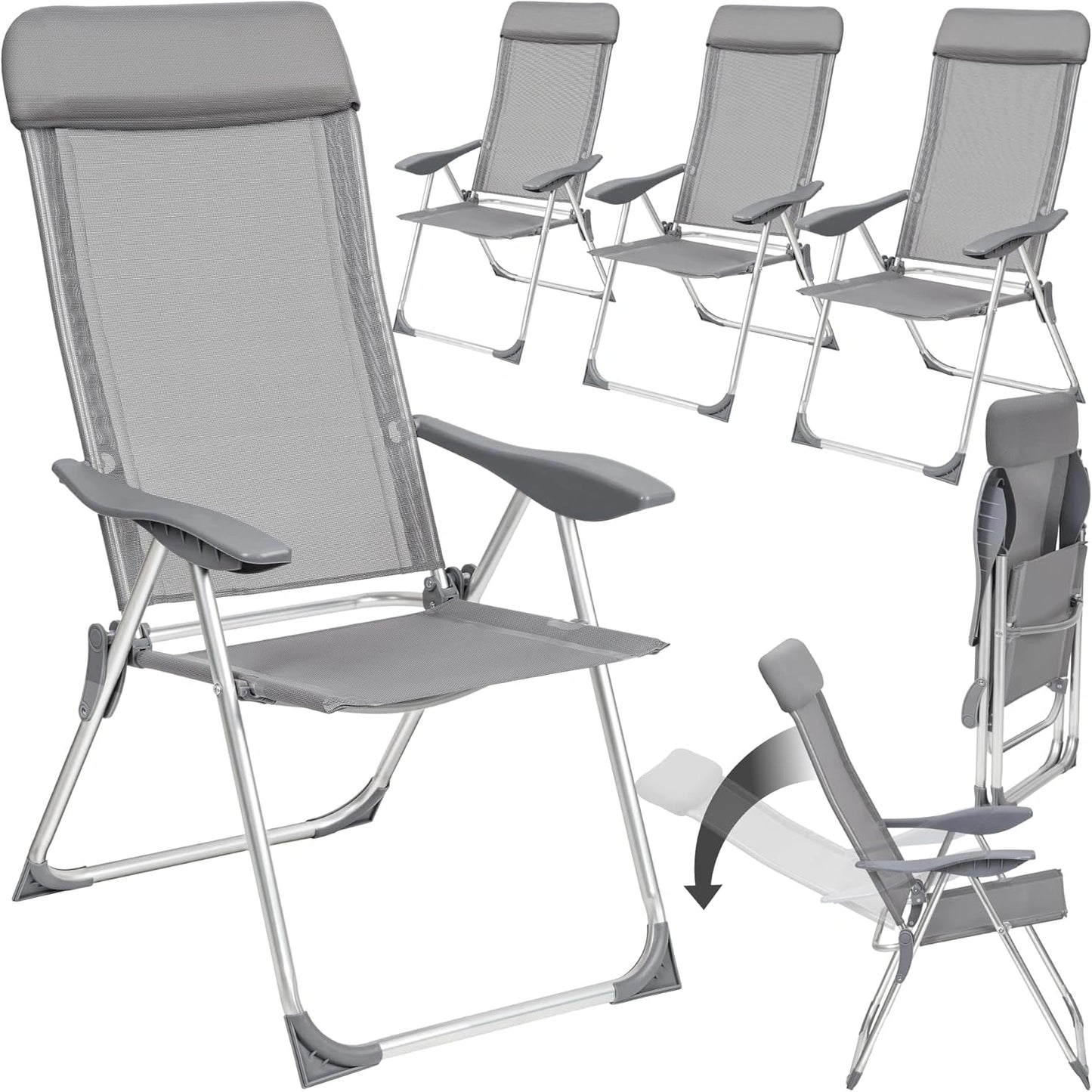 Lot de 4 Chaises de Jardin Pliantes en Aluminium avec Accoudoirs - Confort Extérieur Terrasse